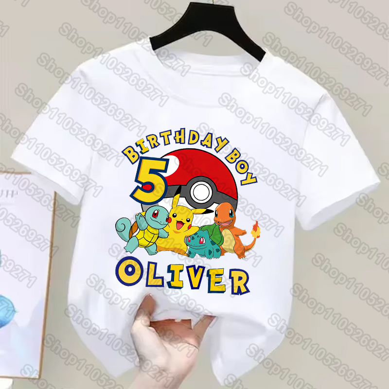 Anime Cosplay Pokemon - Pokemons Kinder-T-Shirts, Pikachu-Geburtstagsnummer 1–9, bedrucktes T-Shirt
