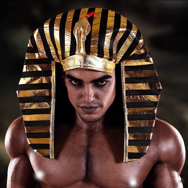 Egypt Cosplay Anime - Ägyptischer Pharao-Hut aus Stoff, Goldener Kostüm-Kopfschmuck