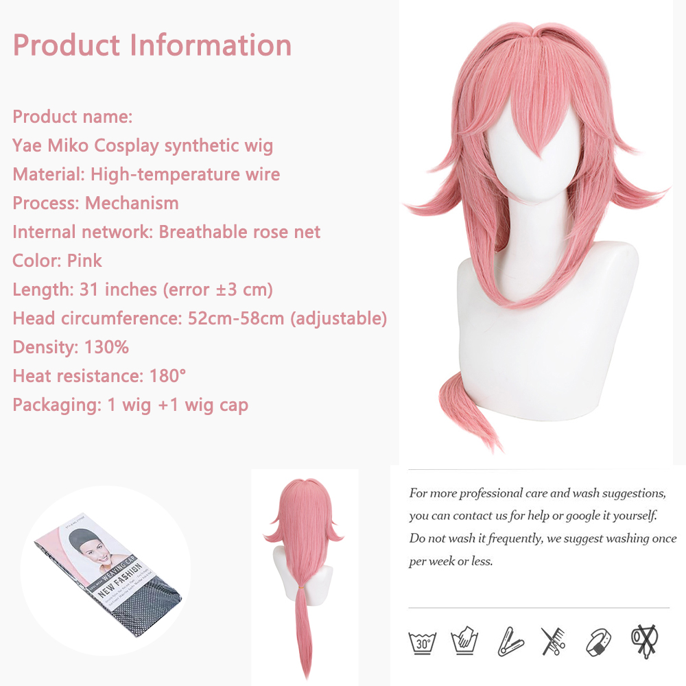 Yae Miko Cosplay-Perücke, rosa – Anime Cosplay Photoshoot Bewertung und Preis